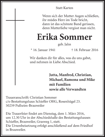 Anzeige von Erika Sommer von  Sonntags-Post 