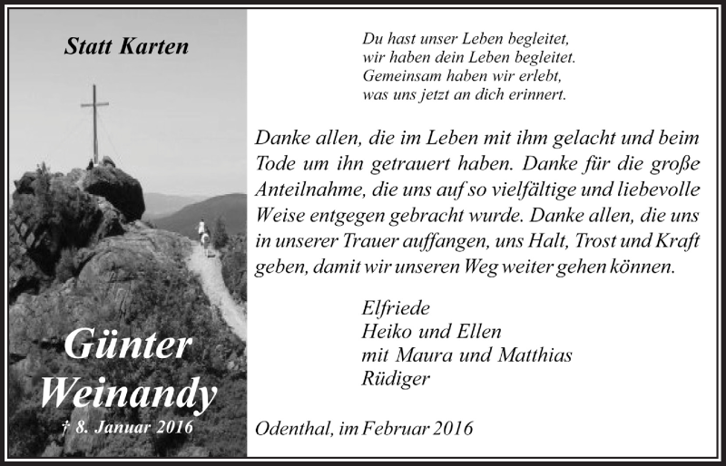  Traueranzeige für Günter Weinandy vom 10.02.2016 aus  Bergisches Handelsblatt 