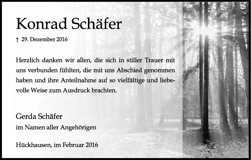  Traueranzeige für Konrad Schäfer vom 06.02.2016 aus Kölner Stadt-Anzeiger / Kölnische Rundschau / Express