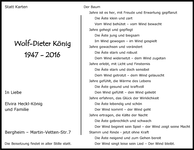  Traueranzeige für Wolf-Dieter König vom 20.02.2016 aus Kölner Stadt-Anzeiger / Kölnische Rundschau / Express