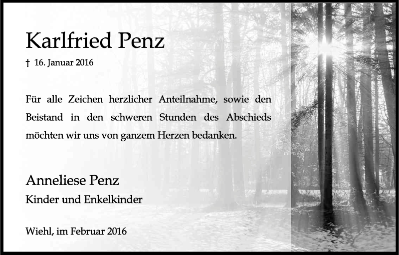  Traueranzeige für Karlfried Penz vom 27.02.2016 aus Kölner Stadt-Anzeiger / Kölnische Rundschau / Express