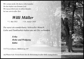 Anzeige von Willi Müller von Kölner Stadt-Anzeiger / Kölnische Rundschau / Express