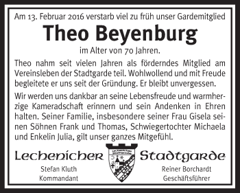 Anzeige von Theo Beyenburg von  Werbepost 