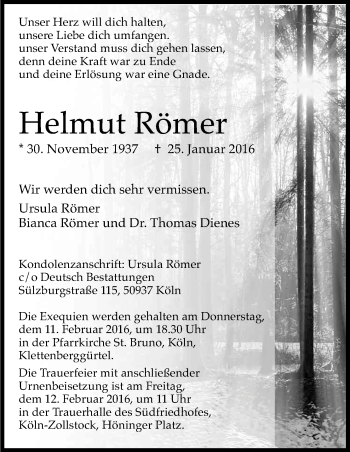 Anzeige von Helmut Römer von Kölner Stadt-Anzeiger / Kölnische Rundschau / Express