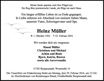 Anzeige von Heinz Müller von Kölner Stadt-Anzeiger / Kölnische Rundschau / Express