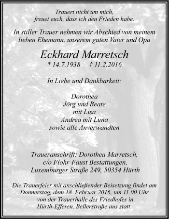 Anzeige von Eckhard Marretsch von Kölner Stadt-Anzeiger / Kölnische Rundschau / Express