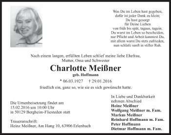 Anzeige von Charlotte Meißner von  Werbepost 