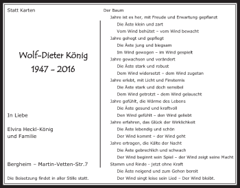 Anzeige von Wolf-Dieter König von  Werbepost 