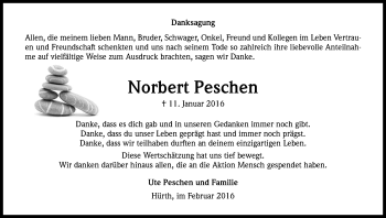 Anzeige von Norbert Peschen von Kölner Stadt-Anzeiger / Kölnische Rundschau / Express