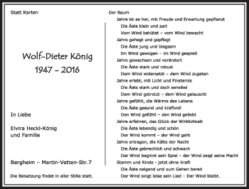 Anzeige von Wolf-Dieter König von  Sonntags-Post 