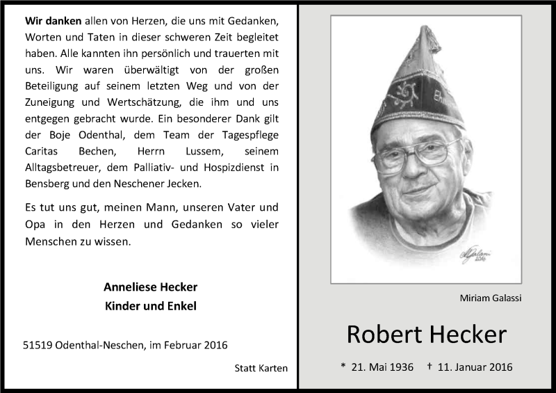  Traueranzeige für Robert Hecker vom 20.02.2016 aus Kölner Stadt-Anzeiger / Kölnische Rundschau / Express