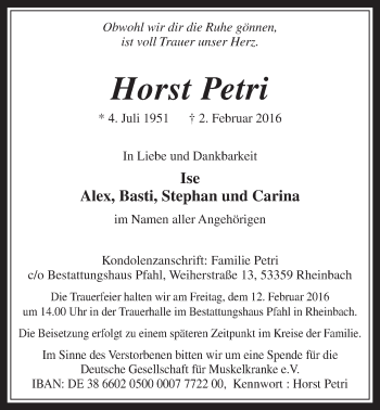 Anzeige von Horst Petri von  Schaufenster/Blickpunkt 