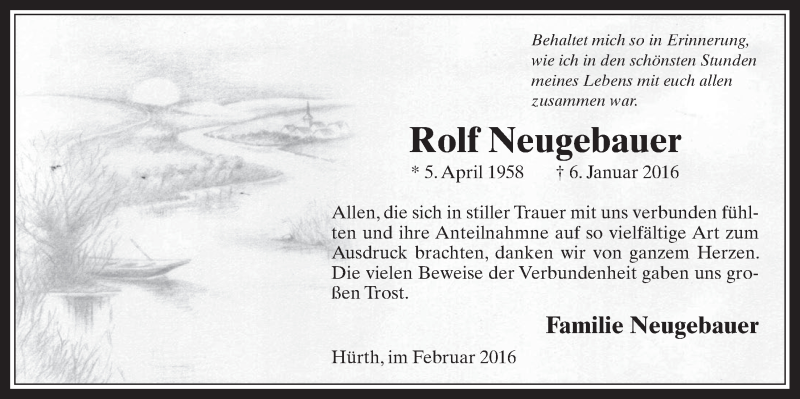  Traueranzeige für Rolf Neugebauer vom 03.02.2016 aus  Wochenende 
