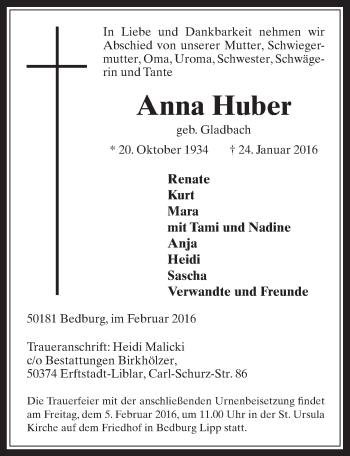 Anzeige von Anna Huber von  Werbepost 