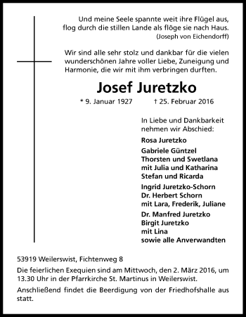 Anzeige von Josef Juretzko von Kölner Stadt-Anzeiger / Kölnische Rundschau / Express