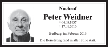 Anzeige von Peter Weidner von  Werbepost 