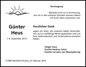 Anzeige von Günter Heus von Kölner Stadt-Anzeiger / Kölnische Rundschau / Express