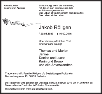 Anzeige von Jakob Röllgen von  Sonntags-Post 