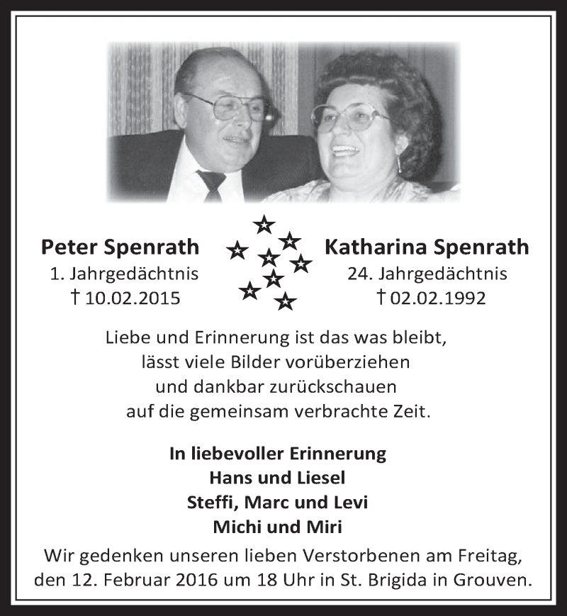  Traueranzeige für Peter Spenrath vom 03.02.2016 aus  Werbepost 