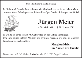 Anzeige von Jürgen Meier von  Anzeigen Echo 