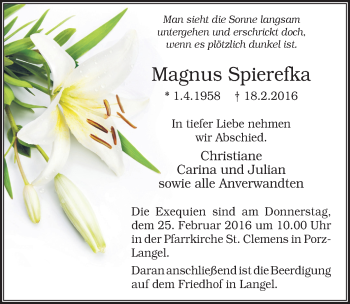 Anzeige von Magnus Spierefka von  Extra Blatt 