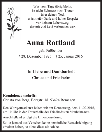 Anzeige von Anna Rottland von  Werbepost 