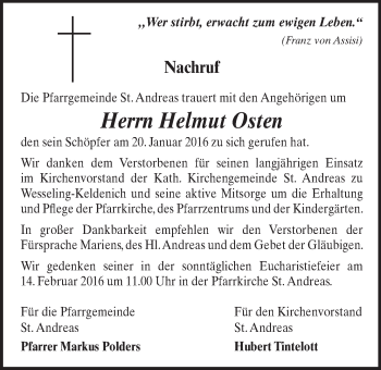 Anzeige von Helmut Osten von  Schlossbote/Werbekurier 