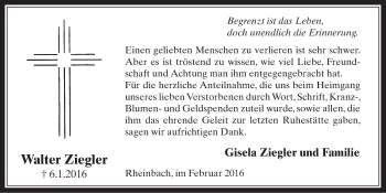 Anzeige von Walter Ziegler von  Schaufenster/Blickpunkt 