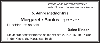 Anzeige von Margarete Paulus von  Schlossbote/Werbekurier 
