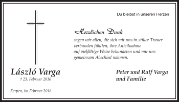 Anzeige von Lazlo Varga von  Sonntags-Post 