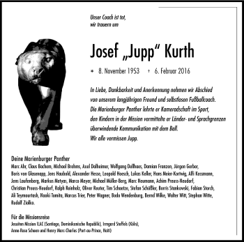 Anzeige von Josef Kurth von Kölner Stadt-Anzeiger / Kölnische Rundschau / Express