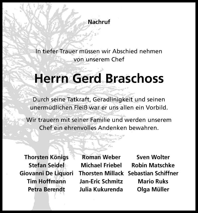  Traueranzeige für Gerd Braschoss vom 18.02.2016 aus Kölner Stadt-Anzeiger / Kölnische Rundschau / Express