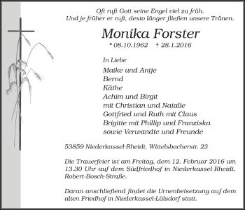 Anzeige von Monika Forster von  Extra Blatt 