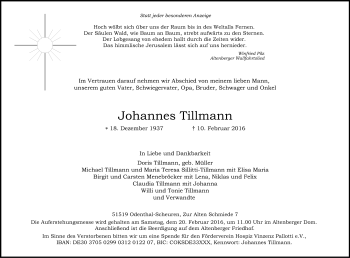 Anzeige von Johannes Tillmann von Kölner Stadt-Anzeiger / Kölnische Rundschau / Express