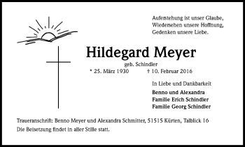 Anzeige von Hildegard Meyer von Kölner Stadt-Anzeiger / Kölnische Rundschau / Express