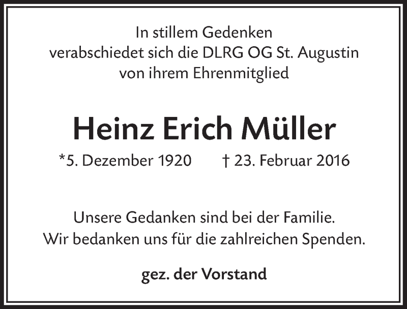  Traueranzeige für Heinz Erich Müller vom 23.03.2016 aus  Extra Blatt 