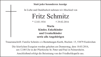 Anzeige von Fritz Schmitz von  Blickpunkt Euskirchen 