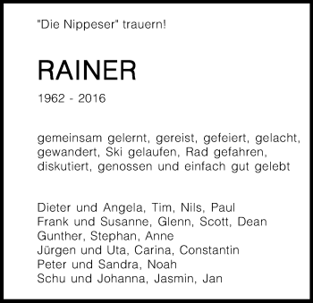 Anzeige von Rainer  von Kölner Stadt-Anzeiger / Kölnische Rundschau / Express