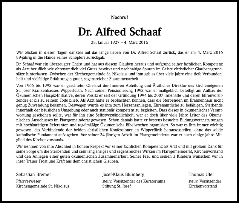  Traueranzeige für Alfred Schaaf vom 12.03.2016 aus Kölner Stadt-Anzeiger / Kölnische Rundschau / Express