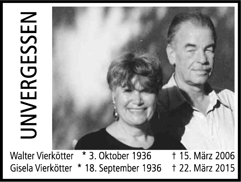  Traueranzeige für Walter und Gisela Vierkötter vom 26.03.2016 aus Kölner Stadt-Anzeiger / Kölnische Rundschau / Express