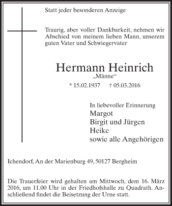Anzeige von Hermann Heinrich von  Sonntags-Post 