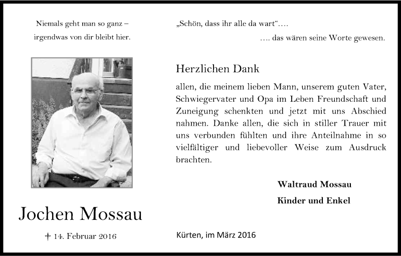  Traueranzeige für Jochen Mossau vom 05.03.2016 aus Kölner Stadt-Anzeiger / Kölnische Rundschau / Express