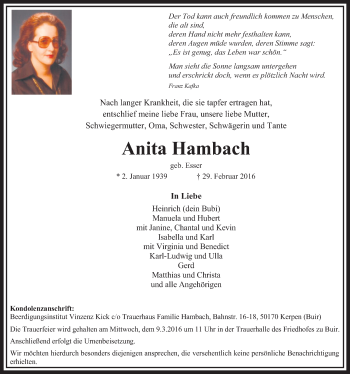 Anzeige von Anita Hambach von  Sonntags-Post 