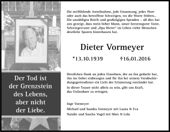 Anzeige von Dieter Vormeyer von Kölner Stadt-Anzeiger / Kölnische Rundschau / Express