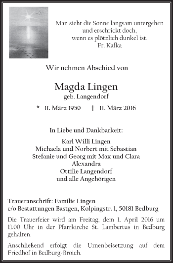 Anzeige von Magda Lingen von  Werbepost 