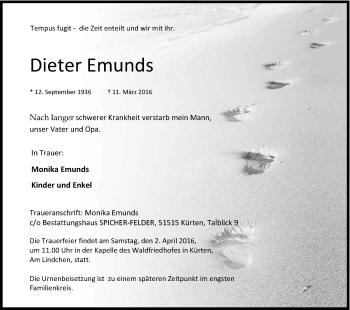 Anzeige von Dieter Emunds von Kölner Stadt-Anzeiger / Kölnische Rundschau / Express