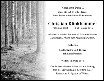 Anzeige von Christian Klinkhammer von Kölner Stadt-Anzeiger / Kölnische Rundschau / Express