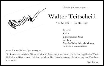Anzeige von Walter Teitscheid von Kölner Stadt-Anzeiger / Kölnische Rundschau / Express