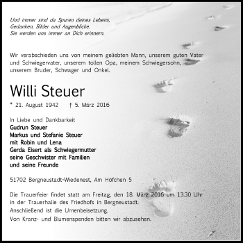 Anzeige von Willi Steuer von  Anzeigen Echo 