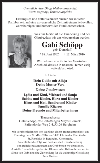 Anzeige von Gabi Schöpp von  Werbepost 